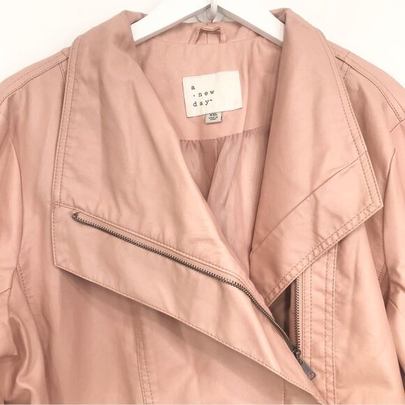 A New Day Pink Faux Leather Moto Style Asymmetrical Zip Up Jacket - Picture 5 of 16